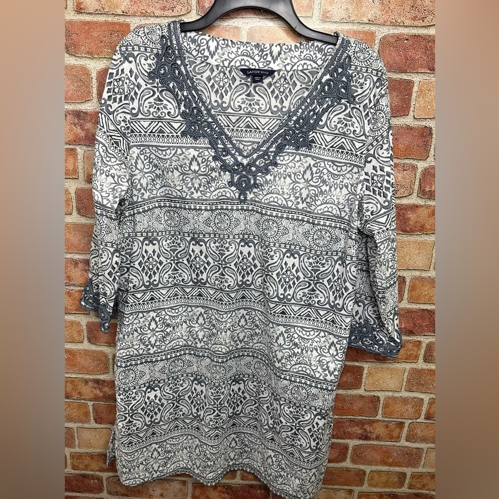 Embroidered Lightweight cotton v neck long sleeve  boho Summer Dress Cover Up